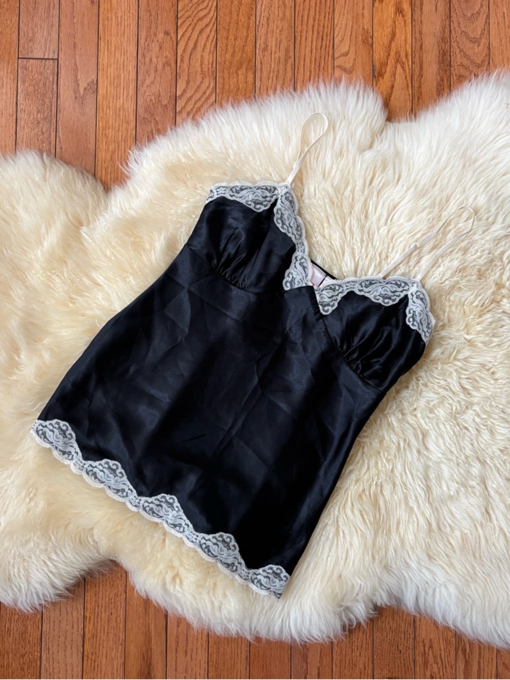 NWT Xhilaration Black Satin Lace Babydoll Slip Camisole Top